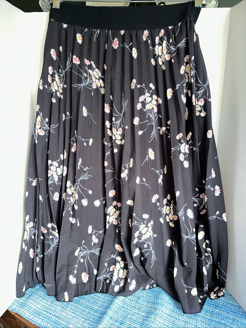 Black Floral Circle Skirt with Pink and Cream Blooms